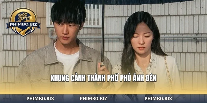 Khung cảnh thành phố phủ ánh đèn